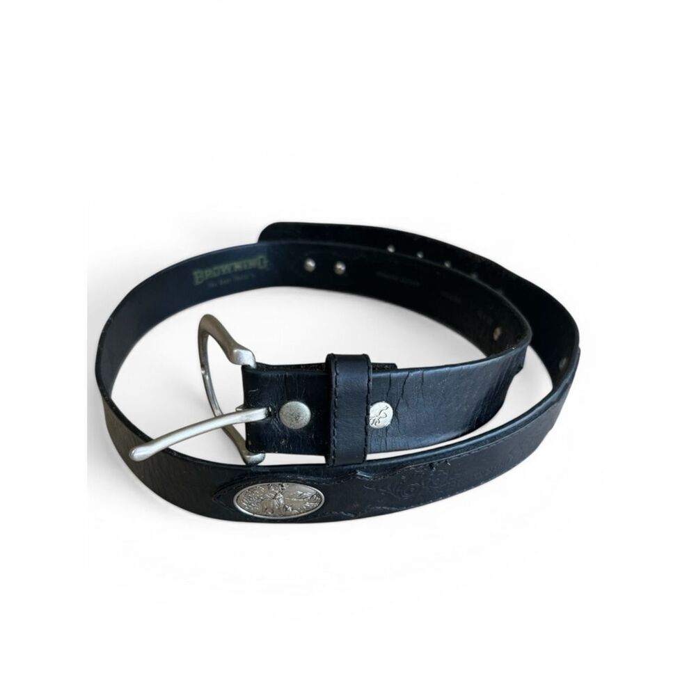 Browning Black Leather Men's Belt with Silver Buckle size 42 waist